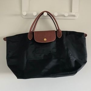 Longchamp Black Le Pliage Tote Top Handle Medium